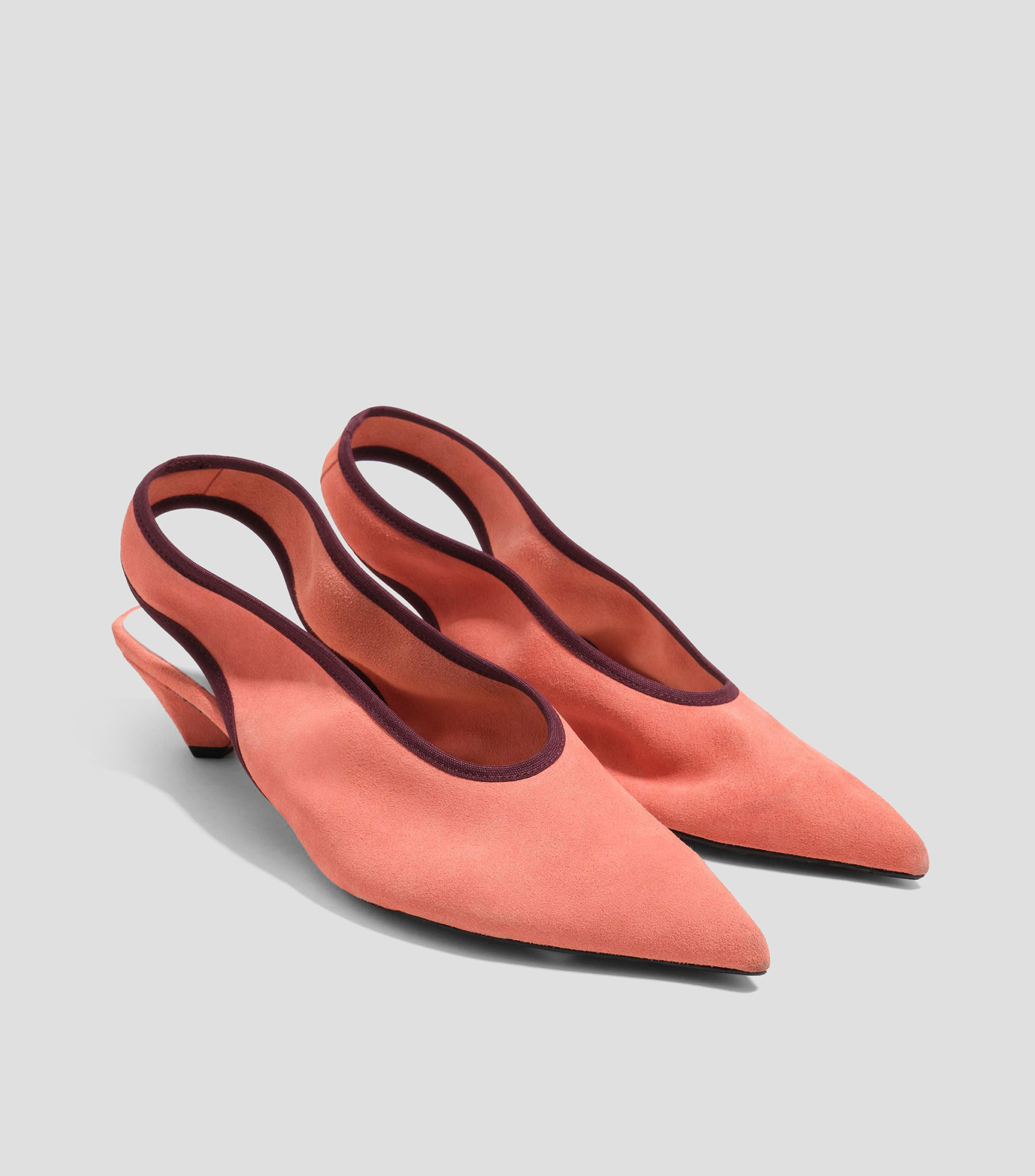 Zapatilla slingback tacón bajo serraje salmón Mujer
